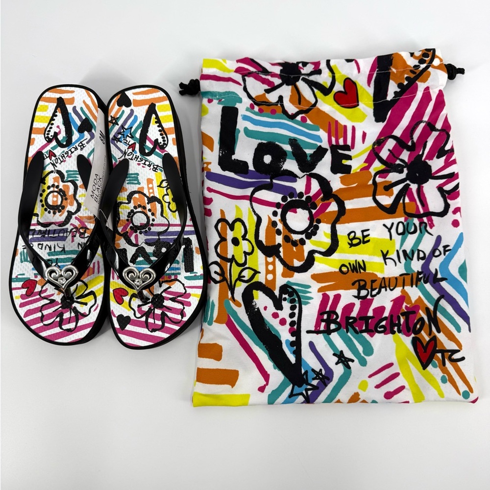 Brighton Moda Wedge Platform Flip Flops Thong Sandals w/Heart Accent, Size 8 NWT - Picture 5 of 12
